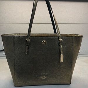 Coach Turnlock Tote in Metallic Pebble Leather